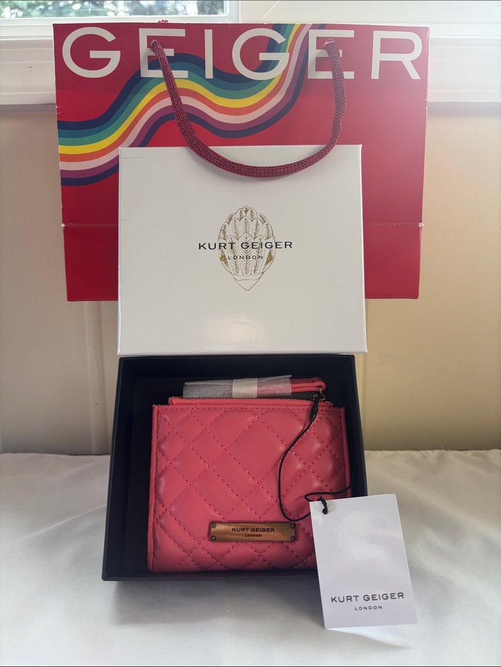 🌟 NIB/NWT Kurt Geiger London Mini Brixton Quilted Leather Wallet — Box and Bag 🌟